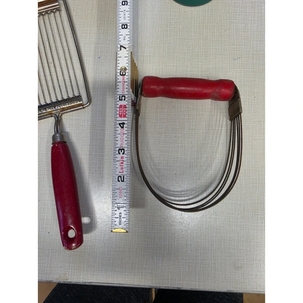 Vintage EKCO Cheese Slicer & Androck Pastry Blender Red Wood Handle USA Kitchen